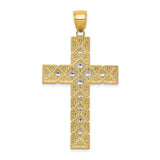 Diamond-Cut Filigree Style Latin Cross Charm Pendant in Real 14k Multi-Tone Gold