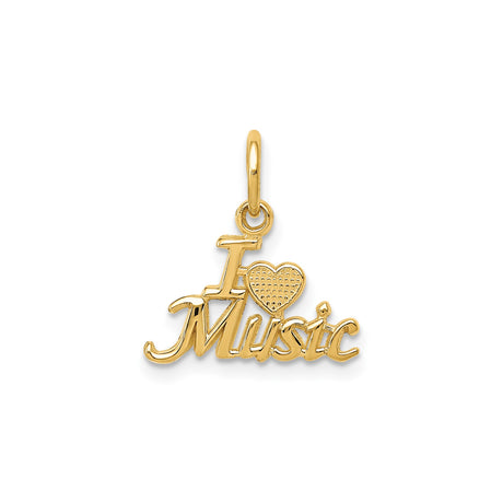 14k Yellow Gold I Love Music Pendant, Solid Gold Charm for Women or Unisex Wear