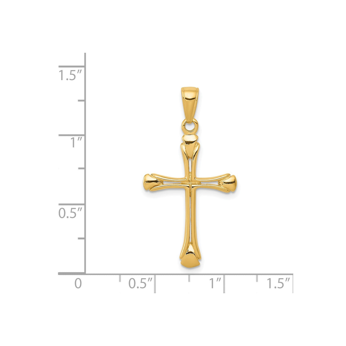 14k Yellow Gold Cross Pendant with Triangle Tipped Arms, Fluted Design, Latin Style