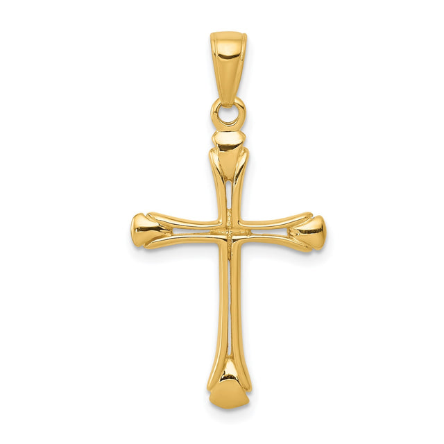 14k Yellow Gold Cross Pendant with Triangle Tipped Arms, Fluted Design, Latin Style