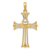 14k Yellow Gold Claddagh Cross Pendant, Polished Patonce Design with Crown Heart Symbol