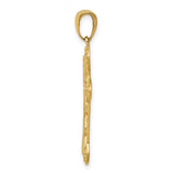 14k Yellow Gold Cross Pendant with Ornate Openwork Design, High Polish Religious Jewelry for Men and Women