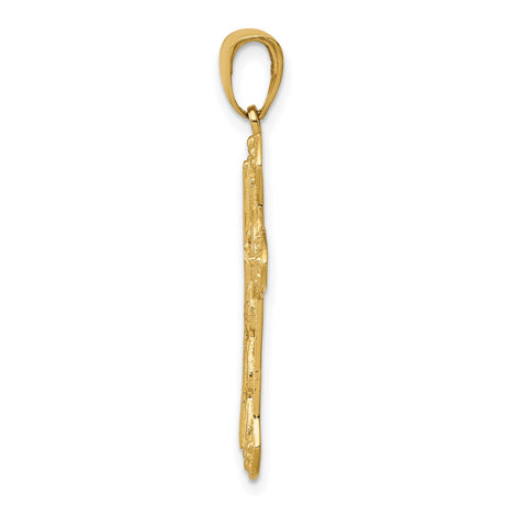 14k Yellow Gold Cross Pendant with Ornate Openwork Design, High Polish Religious Jewelry for Men and Women