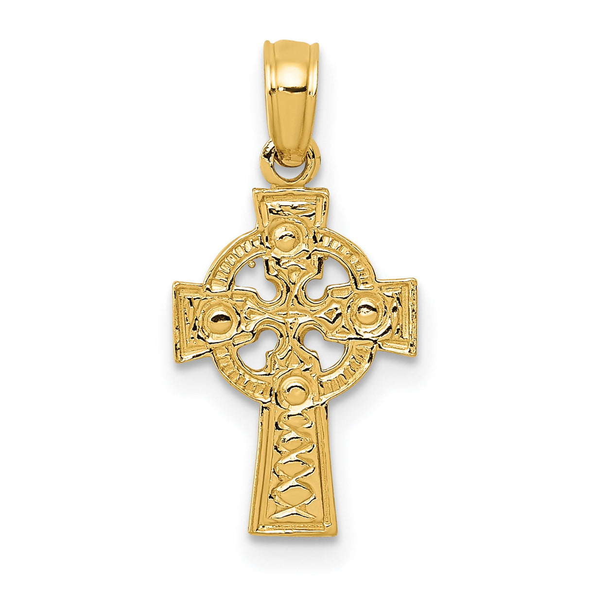 14k Yellow Gold Celtic High Cross Pendant with Woven Motif and Polished Detail