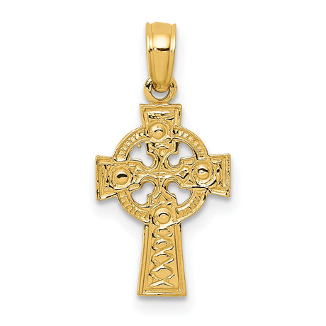 14k Yellow Gold Celtic High Cross Pendant with Woven Motif and Polished Detail