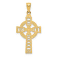 14k Yellow Gold Celtic Iona Cross Pendant with Textured Lattice Detail