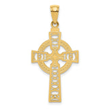 14k Yellow Gold Celtic Iona Cross Pendant with Textured Lattice Detail