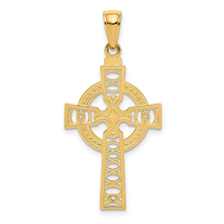 14k Yellow Gold Celtic Iona Cross Pendant with Textured Lattice Detail