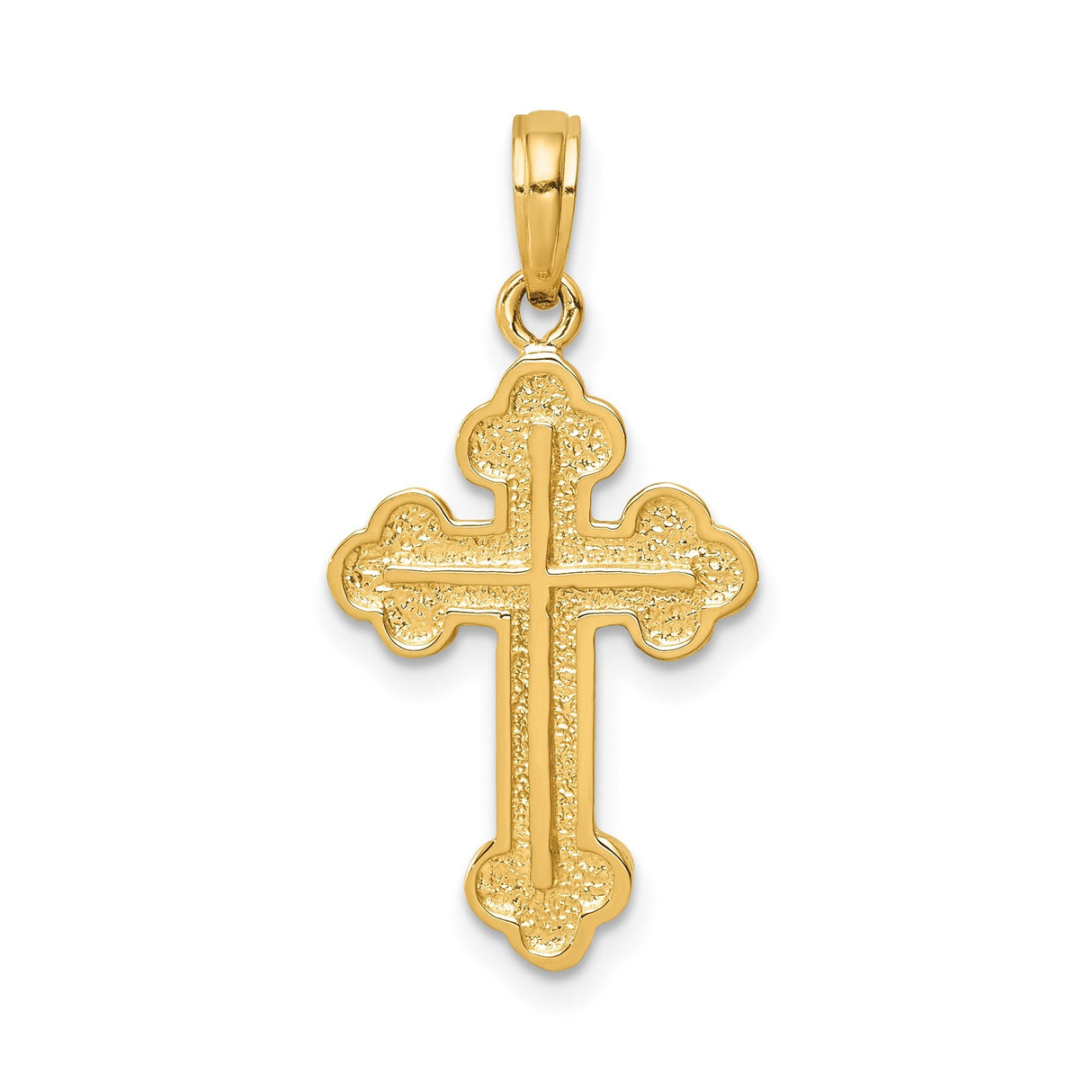 14k Yellow Gold Cross Pendant with Budded Design and Textured Detailing