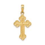 14k Yellow Gold Cross Pendant with Budded Design and Textured Detailing