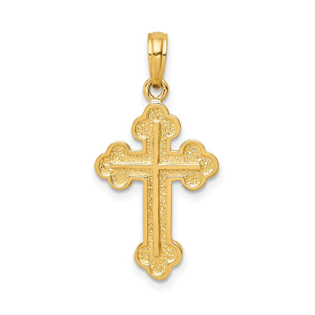 14k Yellow Gold Cross Pendant with Budded Design and Textured Detailing
