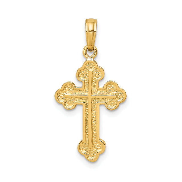 14k Yellow Gold Cross Pendant with Budded Design and Textured Detailing