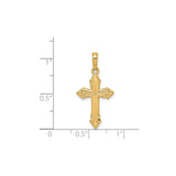 14k Yellow Gold Cross Pendant with Budded Edges and Textured Scroll Design