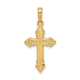 14k Yellow Gold Cross Pendant with Budded Edges and Textured Scroll Design