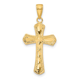 14k Yellow Gold Cross Pendant with Tapered Arms, Flared Ends, and Beveled Edges