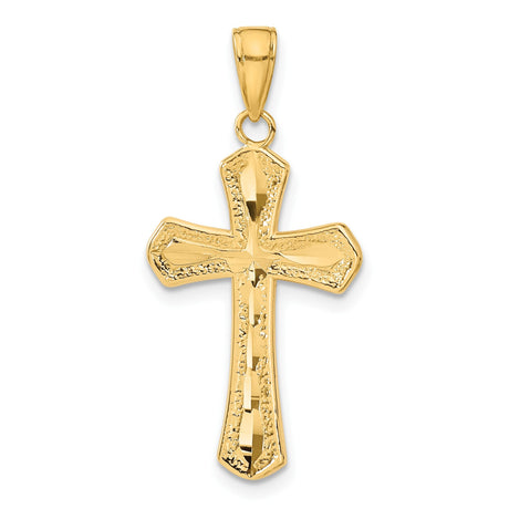 14k Yellow Gold Cross Pendant with Tapered Arms, Flared Ends, and Beveled Edges