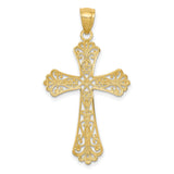 Accented Fleur De Lis Cross Charm Pendant in Real 14k Multi-Tone Gold