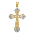 Accented Fleur De Lis Cross Charm Pendant in Real 14k Multi-Tone Gold