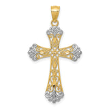 Accented Fleur De Lis Cross Charm Pendant in Real 14k Multi-Tone Gold