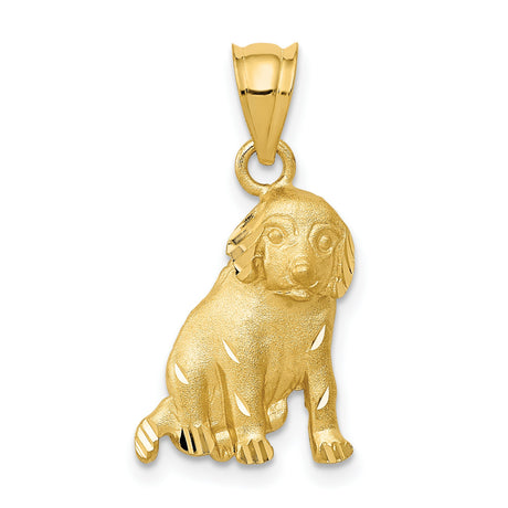 14k Yellow Gold Dog Pendant, Detailed Sitting Puppy Charm, Animal Jewelry Symbolizing Loyalty and Love