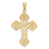 14k Yellow Gold Filigree Cross Pendant with Floral Openwork Design, Vintage Inspired Religious Jewelry