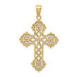 14k Yellow Gold Filigree Cross Pendant with Floral Openwork Design, Vintage Inspired Religious Jewelry