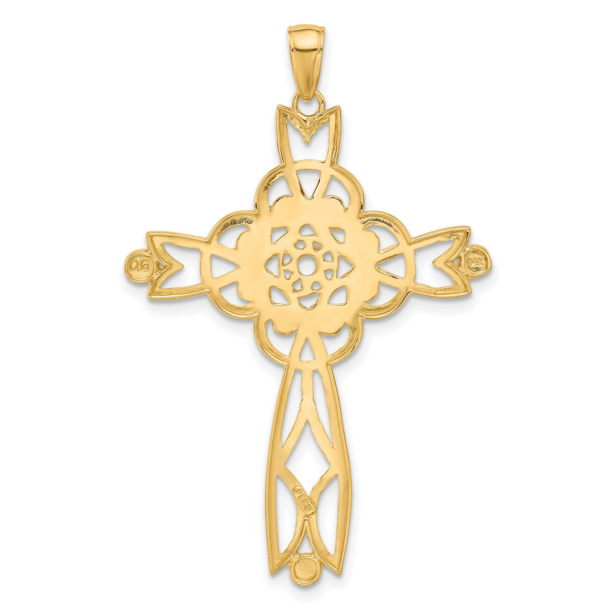 Diamond-Cut Filigree Style Latin Cross Charm Pendant in Real 14k Multi-Tone Gold