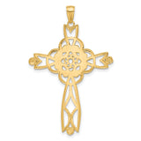 Diamond-Cut Filigree Style Latin Cross Charm Pendant in Real 14k Multi-Tone Gold