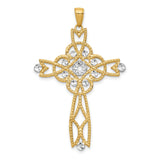 Diamond-Cut Filigree Style Latin Cross Charm Pendant in Real 14k Multi-Tone Gold