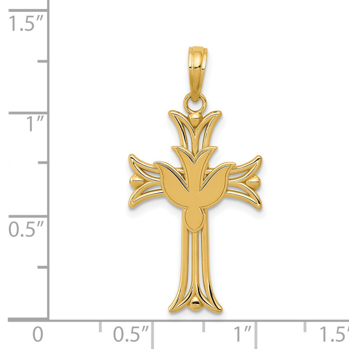 Fleur De Lis And Dove Cross Charm Pendant in Real 14k Yellow Gold