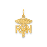 14k Yellow Gold RN Pendant with Caduceus Medical Symbol, Nurse Charm for Women