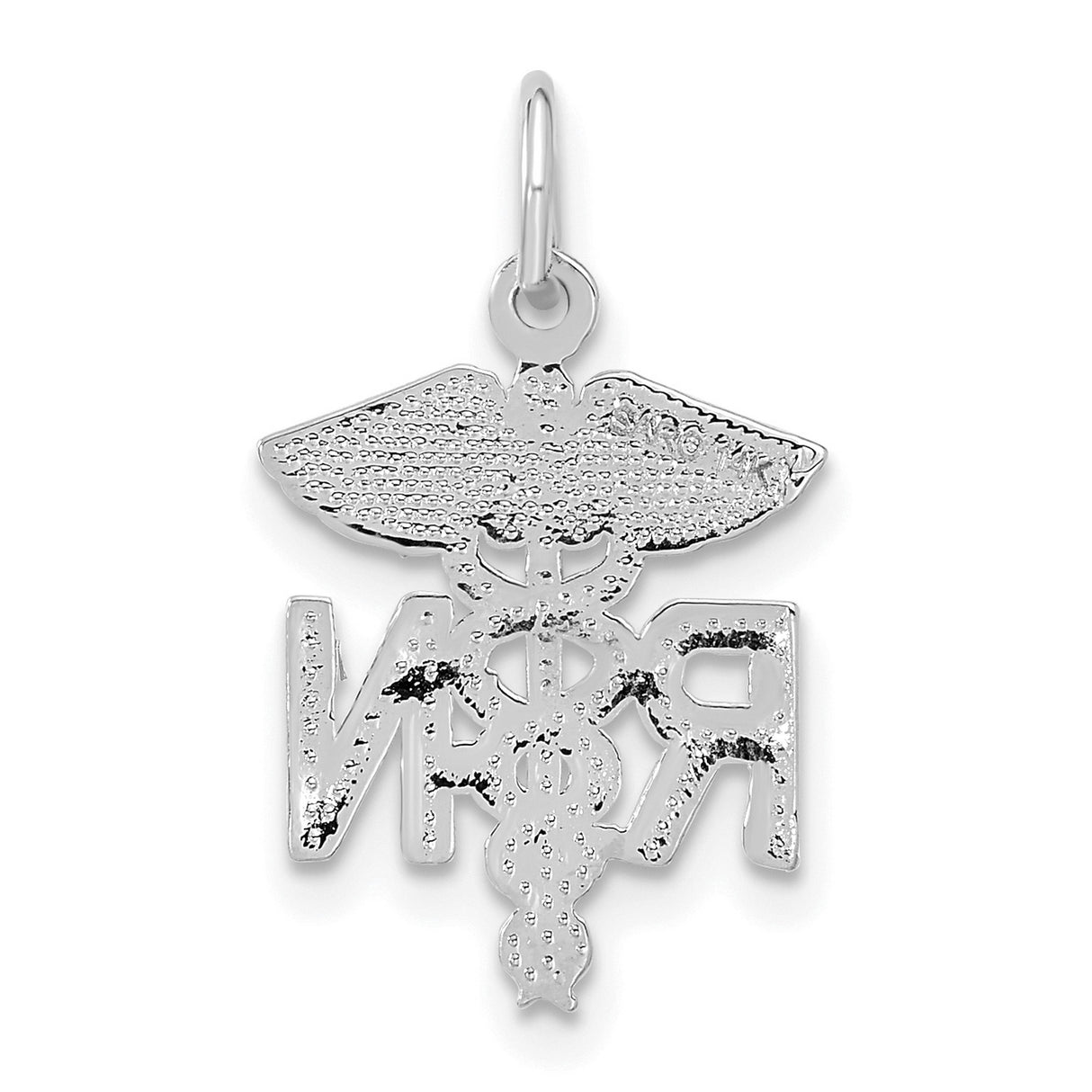 14k White Gold RN Caduceus Pendant with Medical Symbol, Nursing Graduation Charm