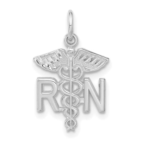 14k White Gold RN Caduceus Pendant with Medical Symbol, Nursing Graduation Charm