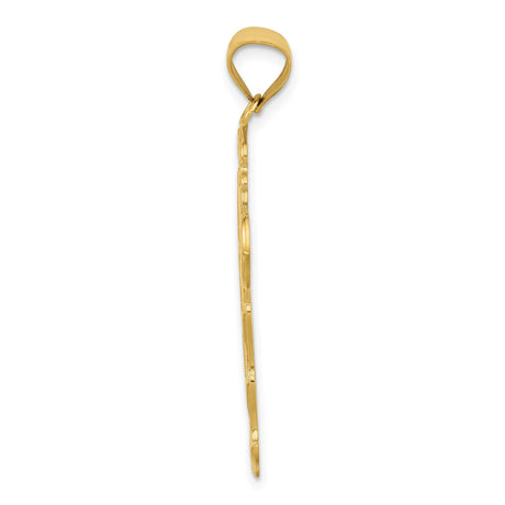 14k Yellow Gold Cross Pendant with Sculpted Flame Edge and Raised Design
