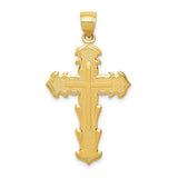 14k Yellow Gold Cross Pendant with Sculpted Flame Edge and Raised Design
