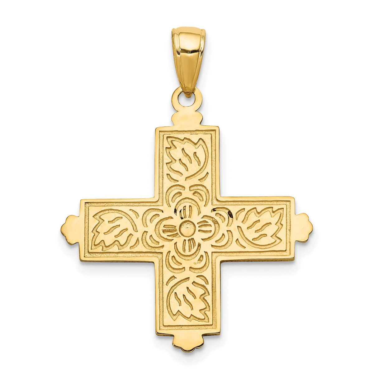 14k Yellow Gold Greek Cross Pendant with Flared Tips, Reversible Religious Charm