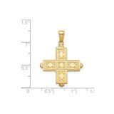 14k Yellow Gold Greek Cross Pendant with Flared Tips, Reversible Religious Charm