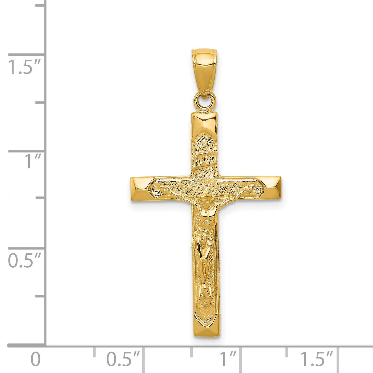 INRI Latin Crucifix Charm Pendant in Real 14k Yellow Gold
