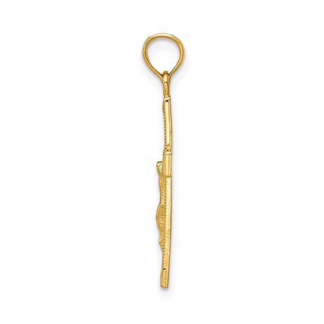 14k Yellow Gold Latin Crucifix Cross Pendant with Beveled Edges and High Polish Finish