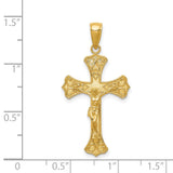 Fleur De Lis Latin Crucifix Charm Pendant in Real 14k Yellow Gold