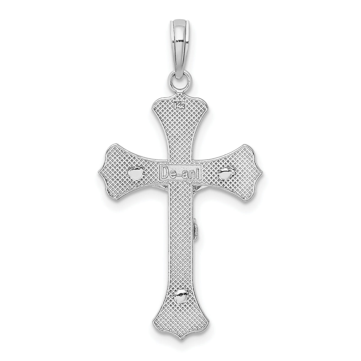 14k White Gold Crucifix Cross Pendant with Raised Christ Figure and Polished Finish