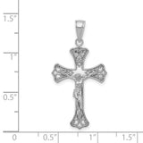 14k White Gold Crucifix Cross Pendant with Raised Christ Figure and Polished Finish