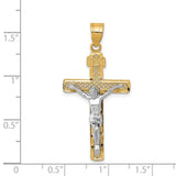 Lattice Style INRI Latin Crucifix Charm Pendant in Real 14k Multi-Tone Gold