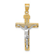 Lattice Style INRI Latin Crucifix Charm Pendant in Real 14k Multi-Tone Gold