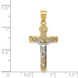 Lattice Style INRI Latin Crucifix Charm Pendant in Real 14k Multi-Tone Gold