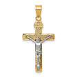 Lattice Style INRI Latin Crucifix Charm Pendant in Real 14k Multi-Tone Gold