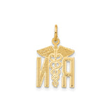 14k Yellow Gold RN Pendant with Caduceus Symbol, Registered Nurse Medical Charm