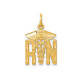 14k Yellow Gold RN Pendant with Caduceus Symbol, Registered Nurse Medical Charm