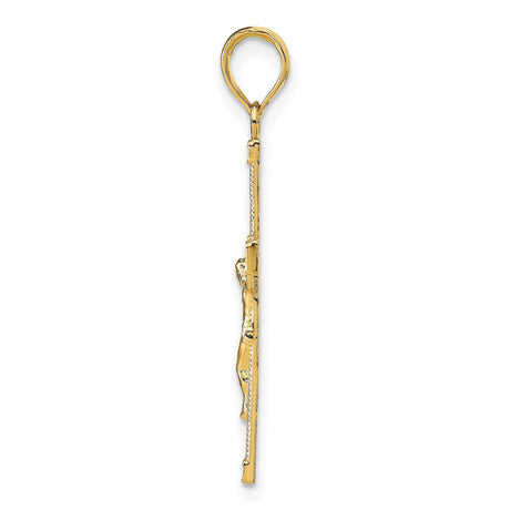 14k Yellow Gold Crucifix Pendant with Textured Christ Cross Design for Men and Women