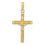 14k Yellow Gold Crucifix Pendant with Textured Christ Cross Design for Men and Women
